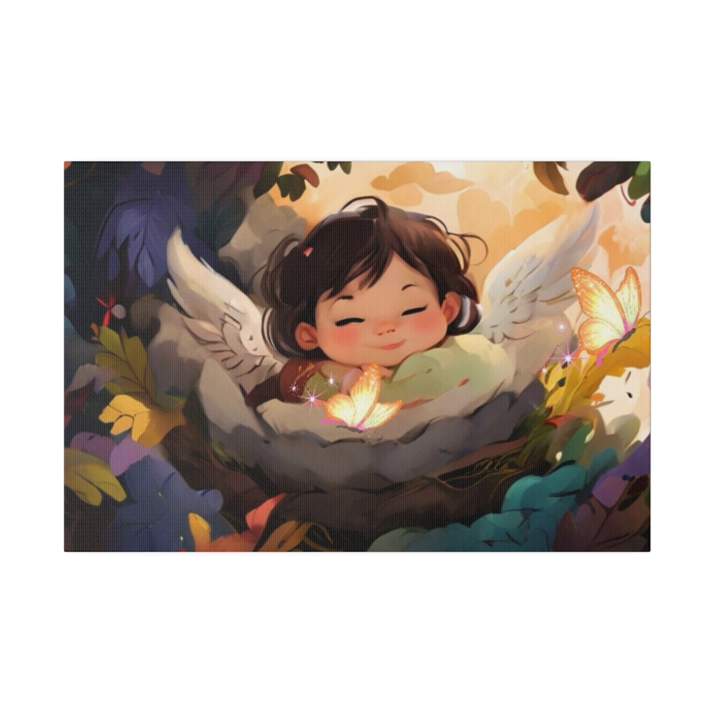 Sleeping Baby & Glowing Butterflies Original Artwork Matte Canvas
