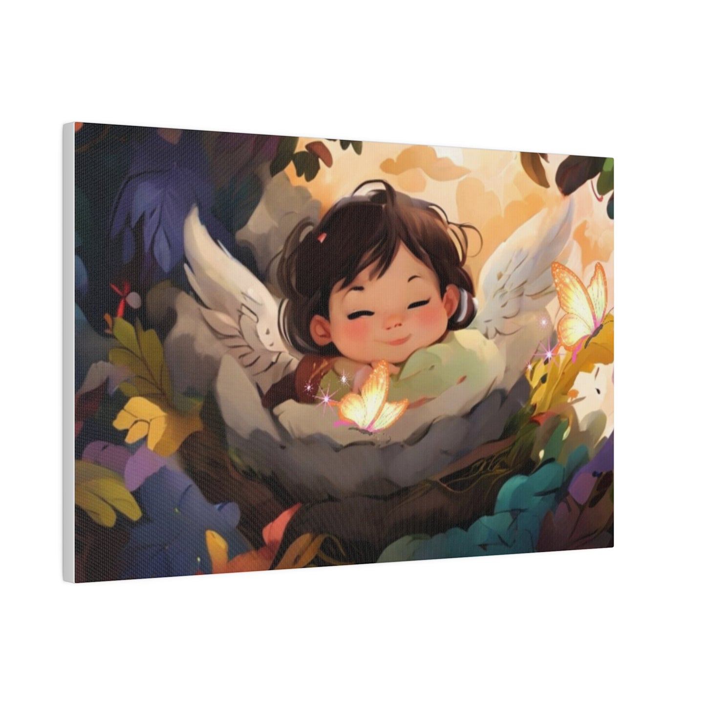 Sleeping Baby & Glowing Butterflies Original Artwork Matte Canvas
