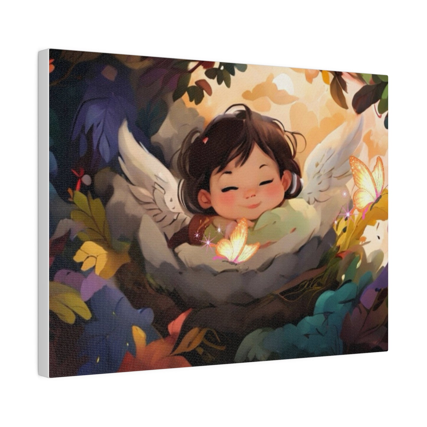 Sleeping Baby & Glowing Butterflies Original Artwork Matte Canvas