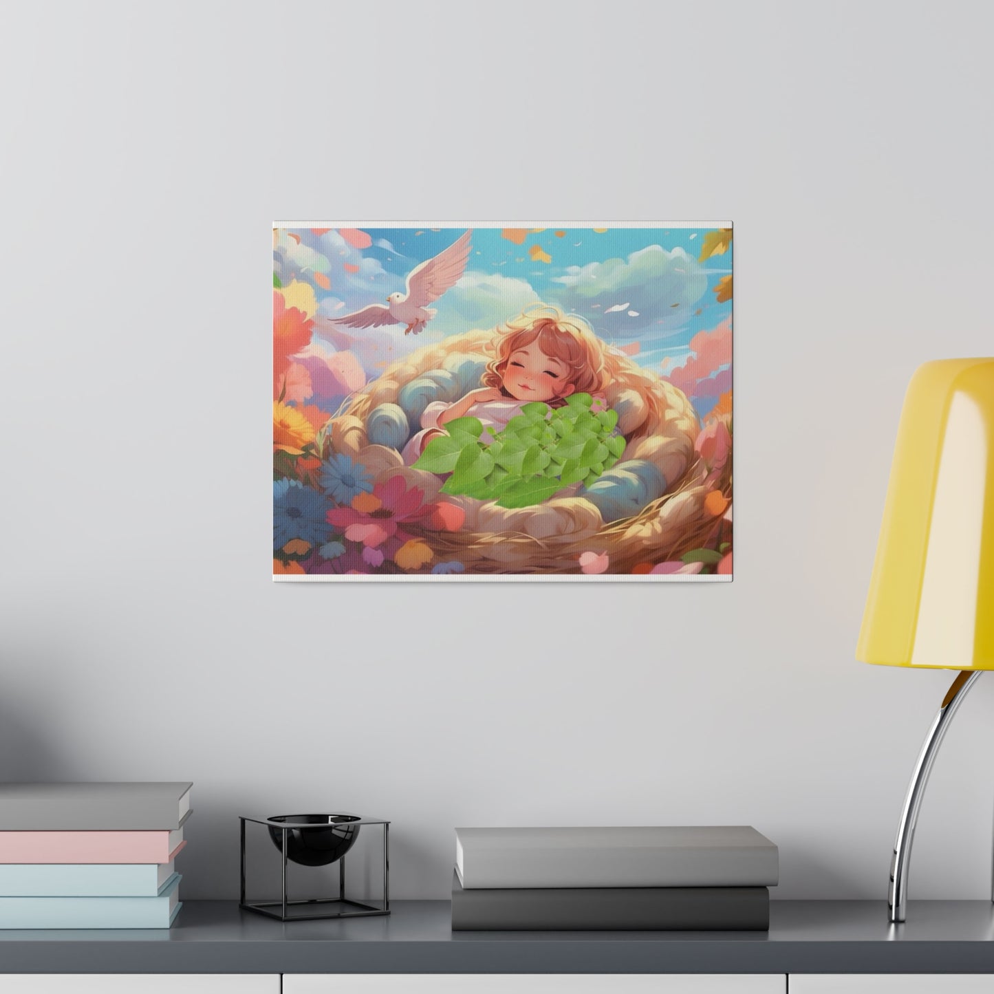 Peaceful Baby & Holy Spirit Dove Original Artwork Matte Canvas