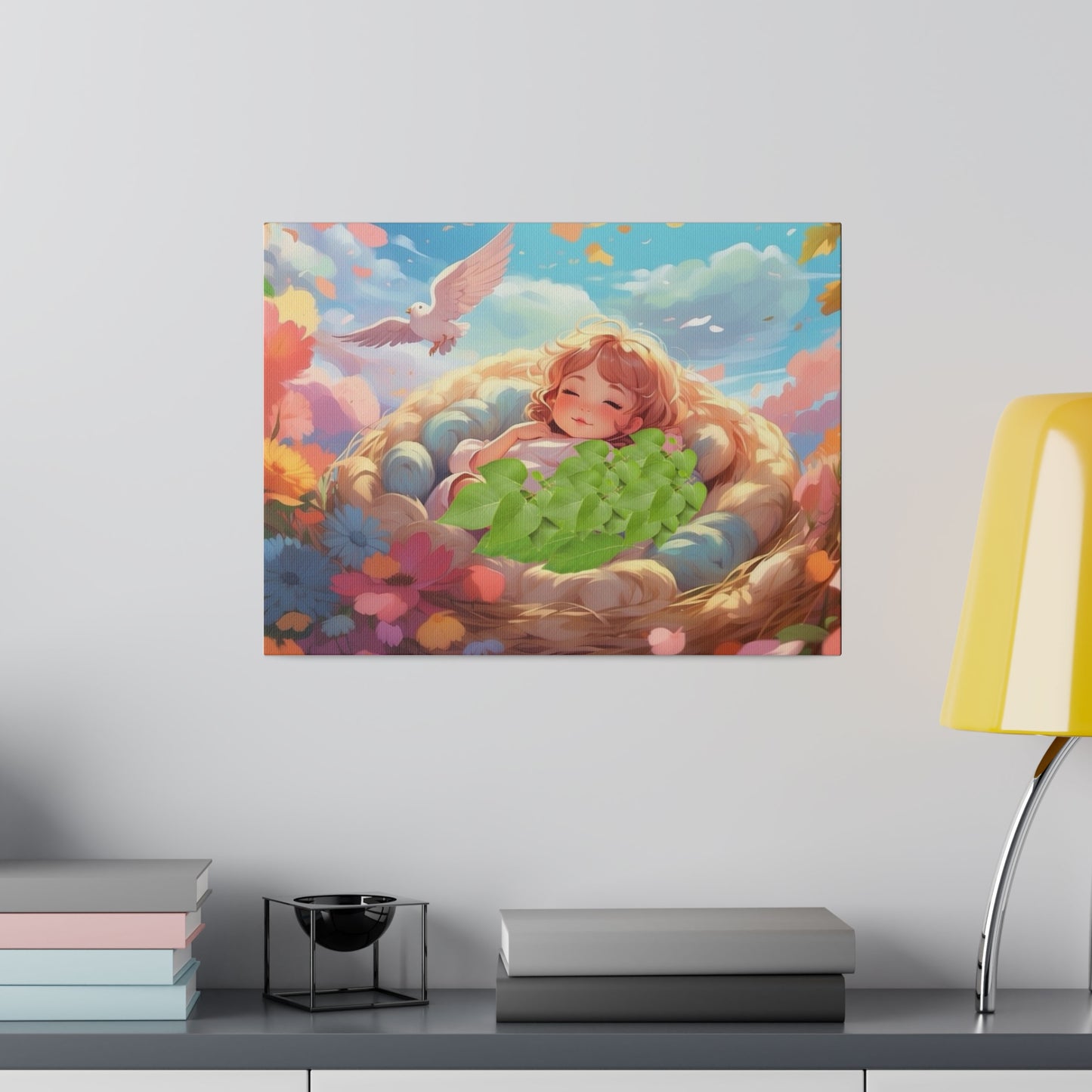 Peaceful Baby & Holy Spirit Dove Original Artwork Matte Canvas