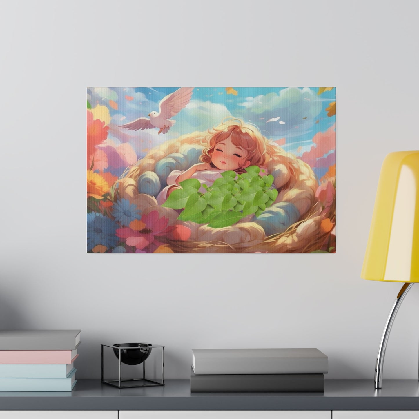 Peaceful Baby & Holy Spirit Dove Original Artwork Matte Canvas