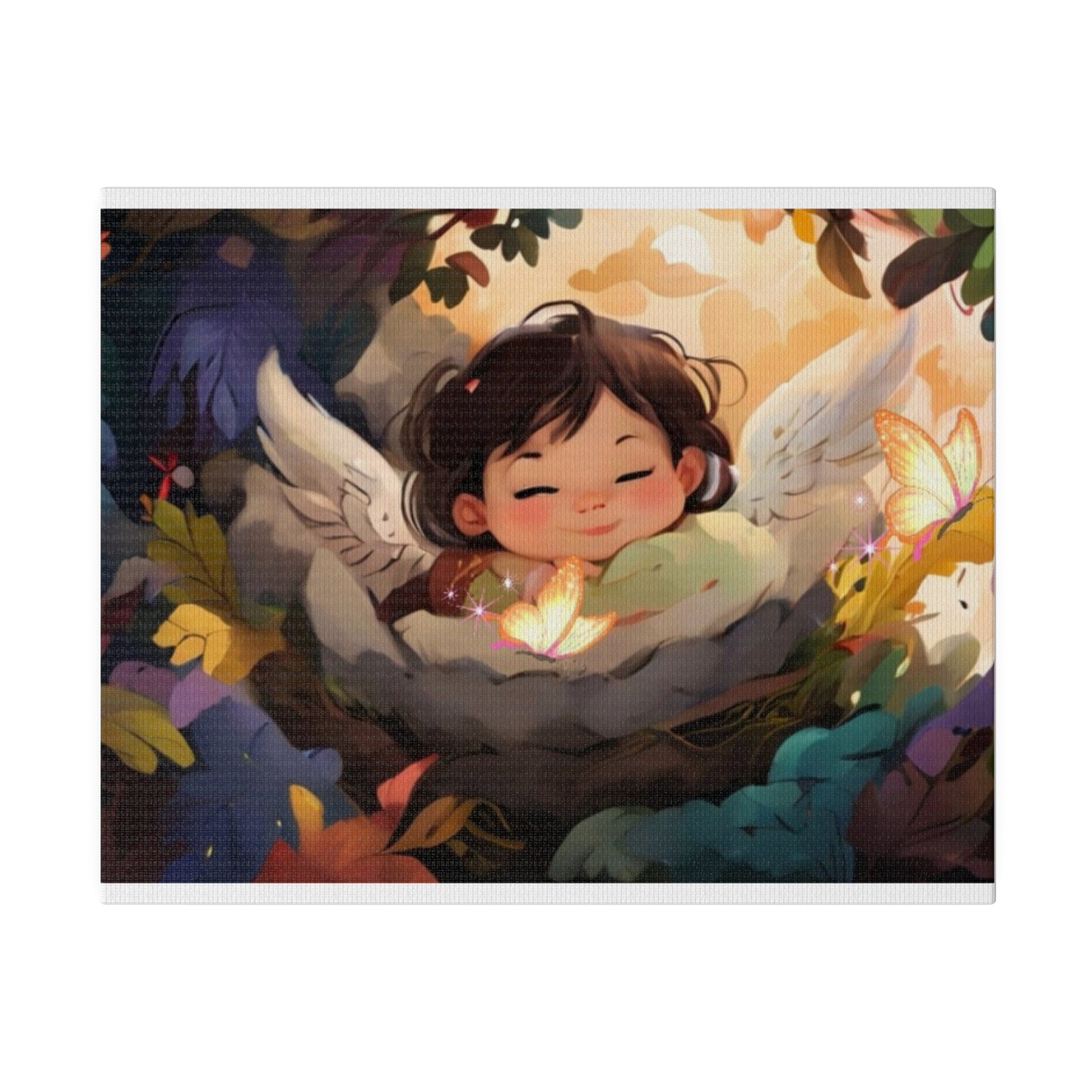 Sleeping Baby & Glowing Butterflies Original Artwork Matte Canvas