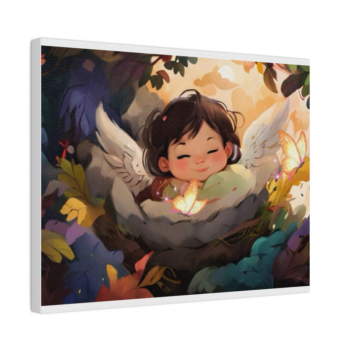 Sleeping Baby & Glowing Butterflies Original Artwork Matte Canvas