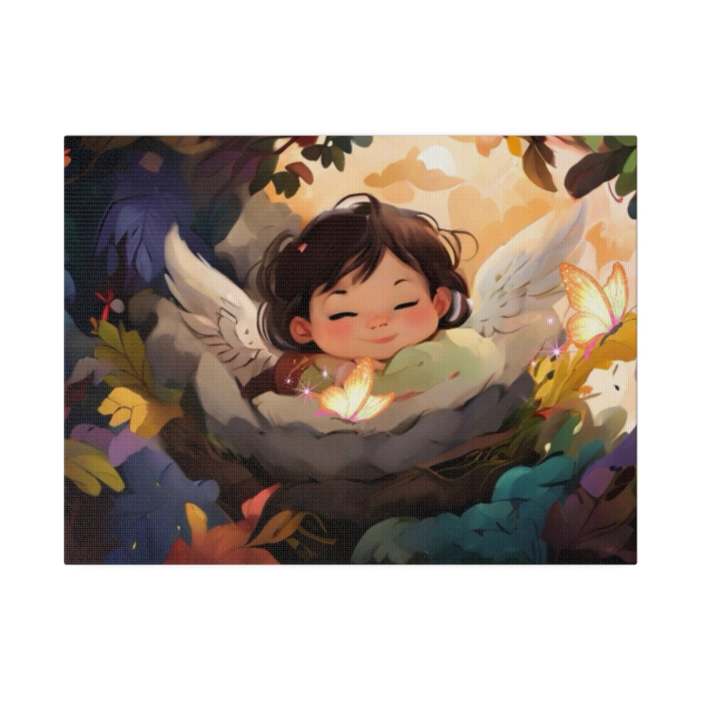 Sleeping Baby & Glowing Butterflies Original Artwork Matte Canvas