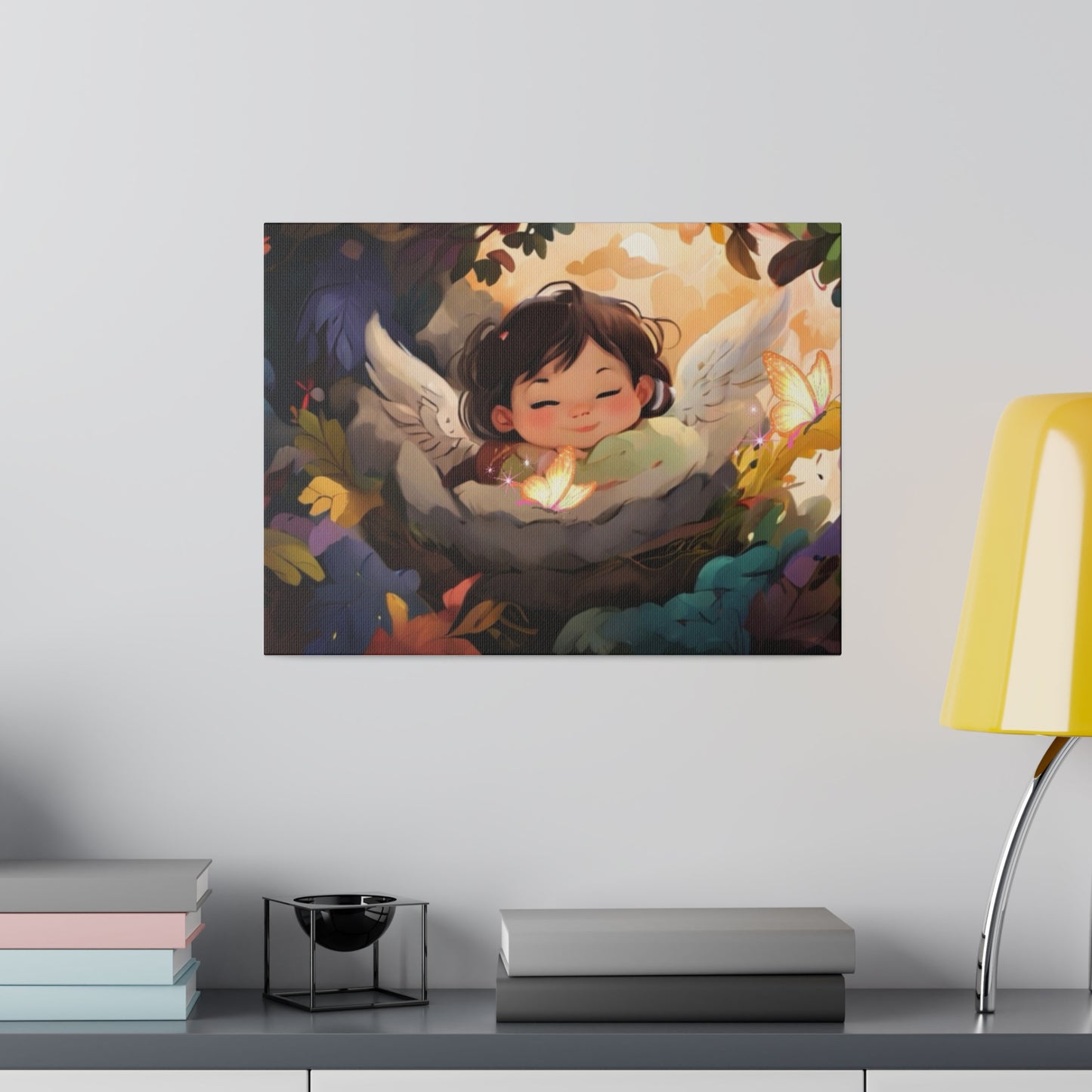 Sleeping Baby & Glowing Butterflies Original Artwork Matte Canvas