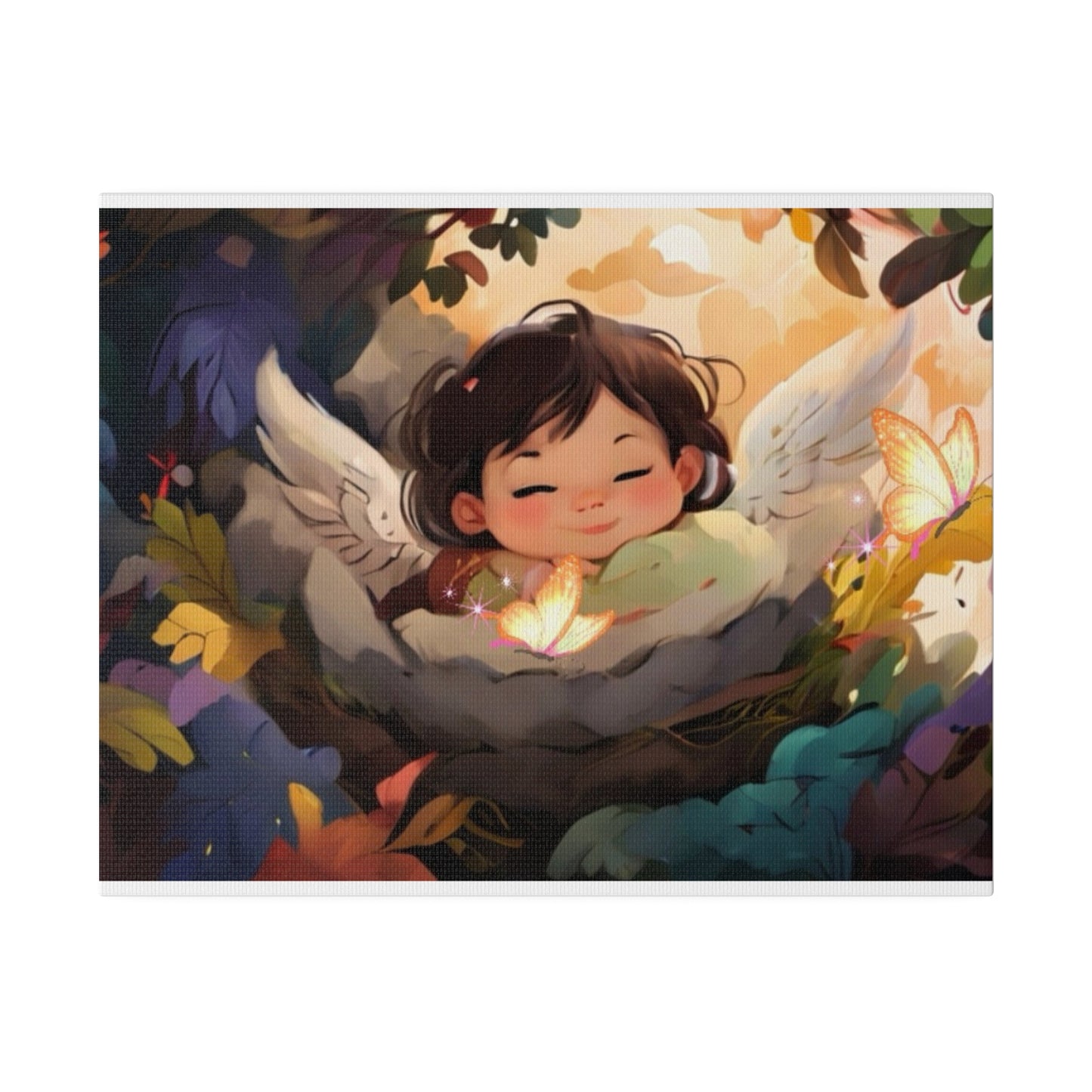Sleeping Baby & Glowing Butterflies Original Artwork Matte Canvas
