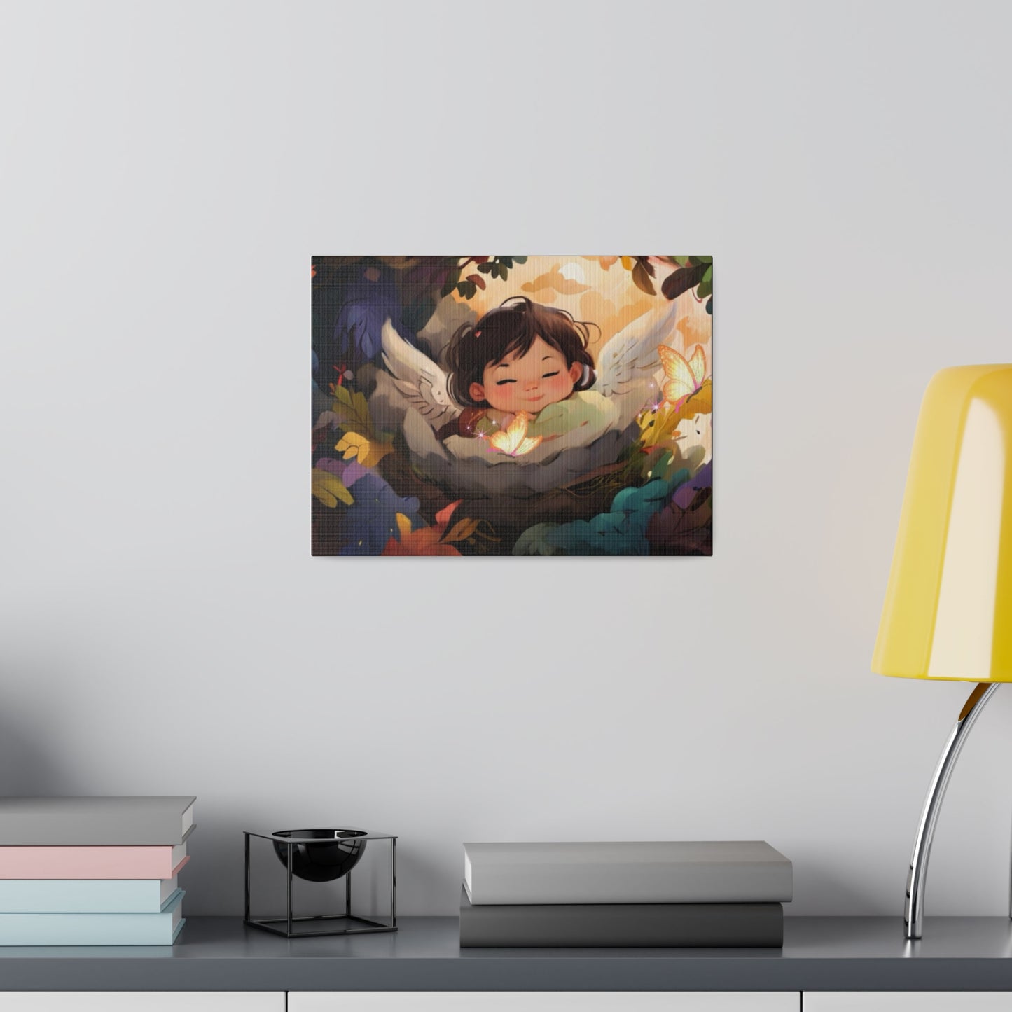 Sleeping Baby & Glowing Butterflies Original Artwork Matte Canvas