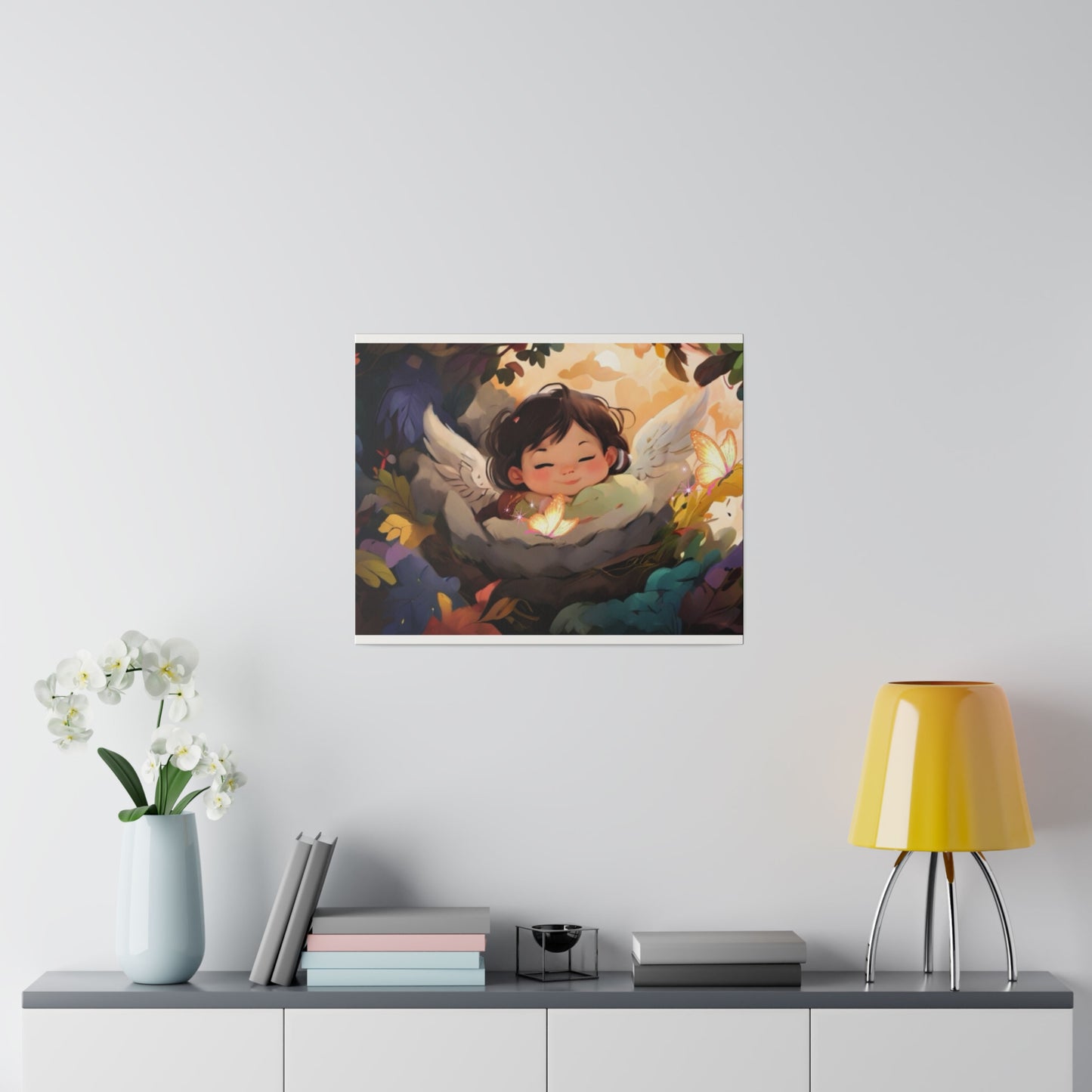 Sleeping Baby & Glowing Butterflies Original Artwork Matte Canvas