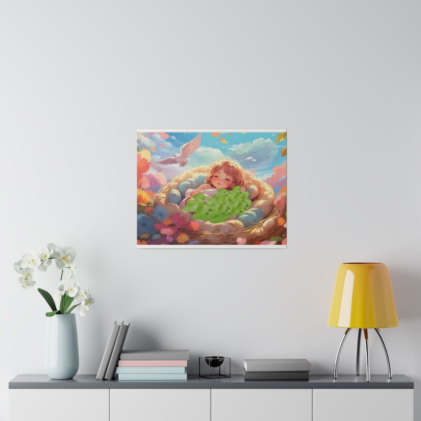 Peaceful Baby & Holy Spirit Dove Original Artwork Matte Canvas