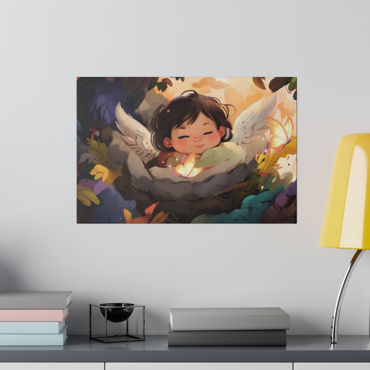 Sleeping Baby & Glowing Butterflies Original Artwork Matte Canvas