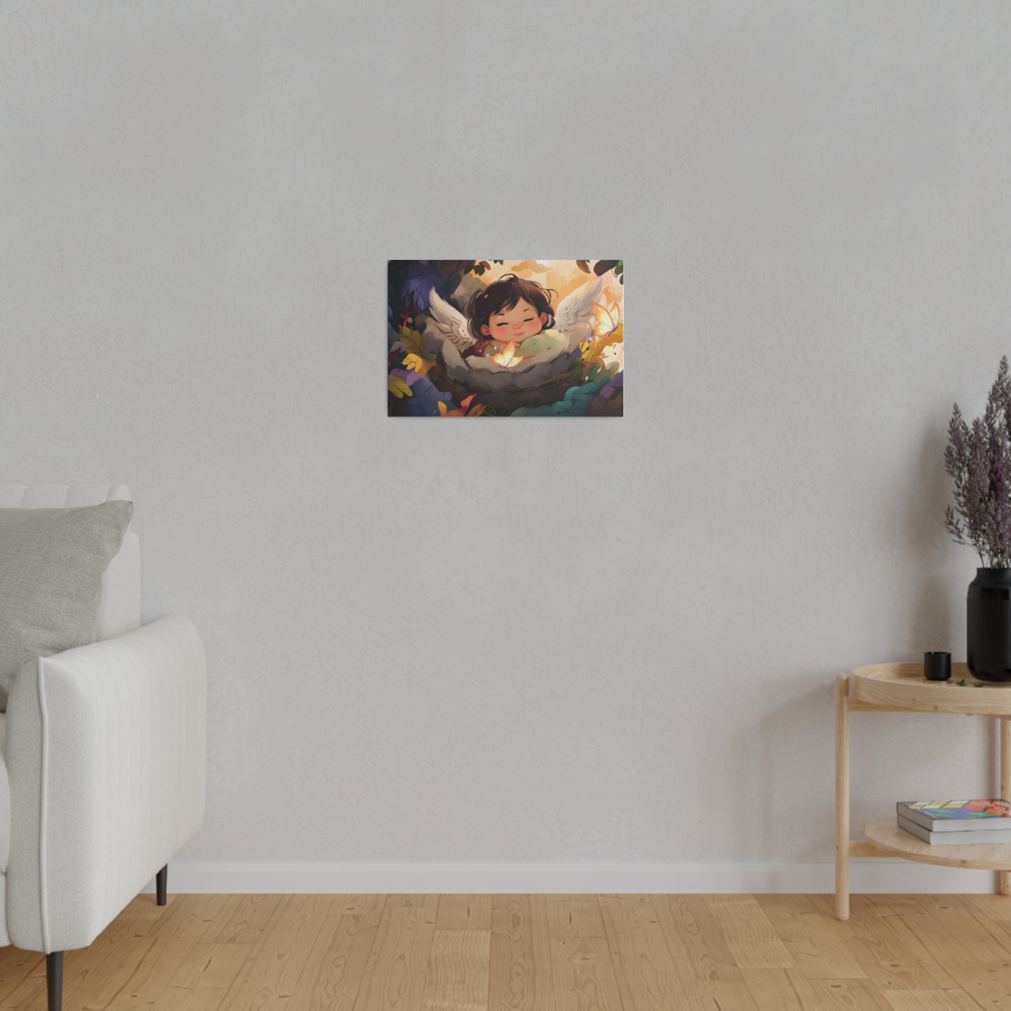 Sleeping Baby & Glowing Butterflies Original Artwork Matte Canvas