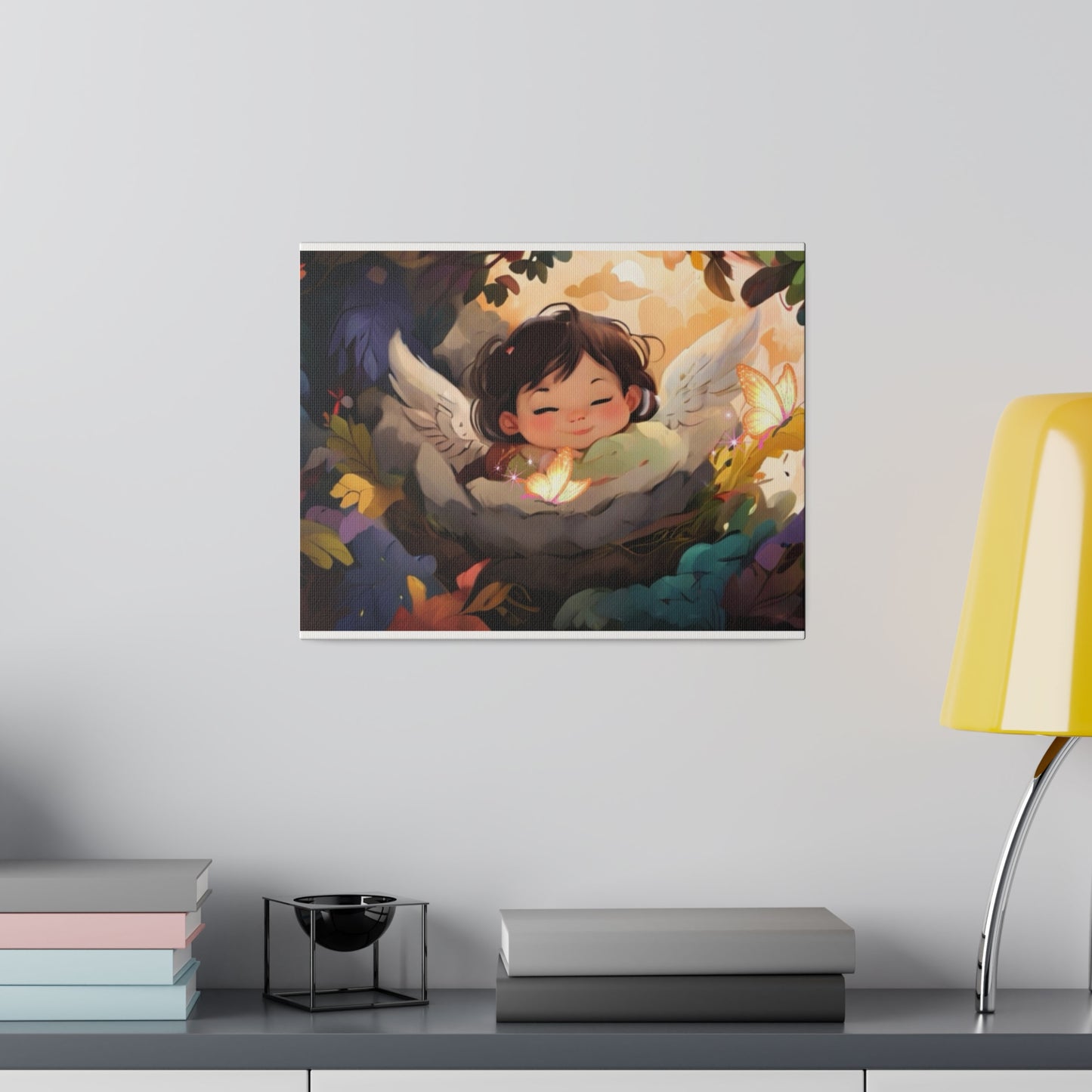Sleeping Baby & Glowing Butterflies Original Artwork Matte Canvas