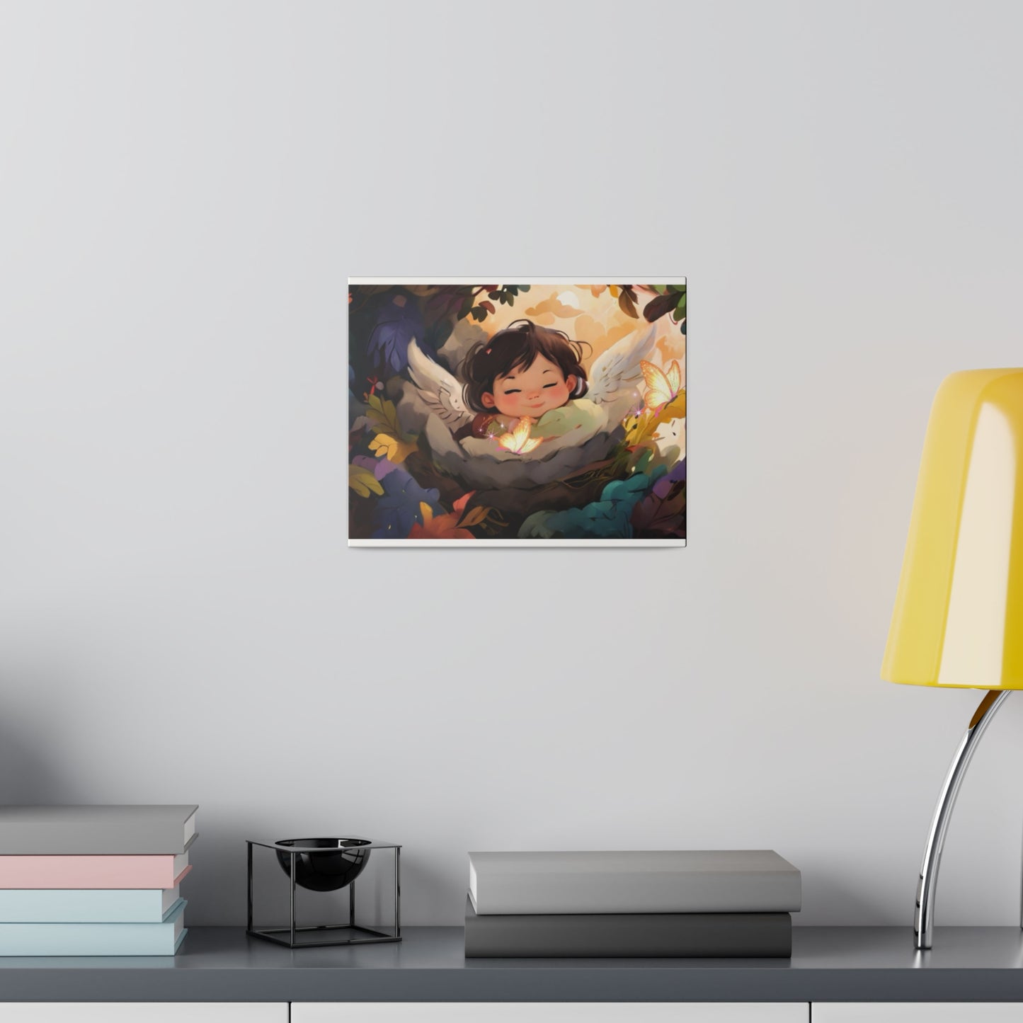 Sleeping Baby & Glowing Butterflies Original Artwork Matte Canvas