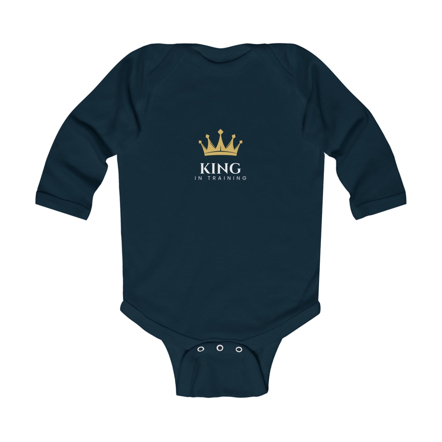 King in Training White Font Infant Long Sleeve Bodysuit
