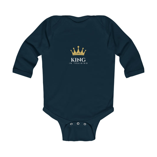 King in Training White Font Infant Long Sleeve Bodysuit