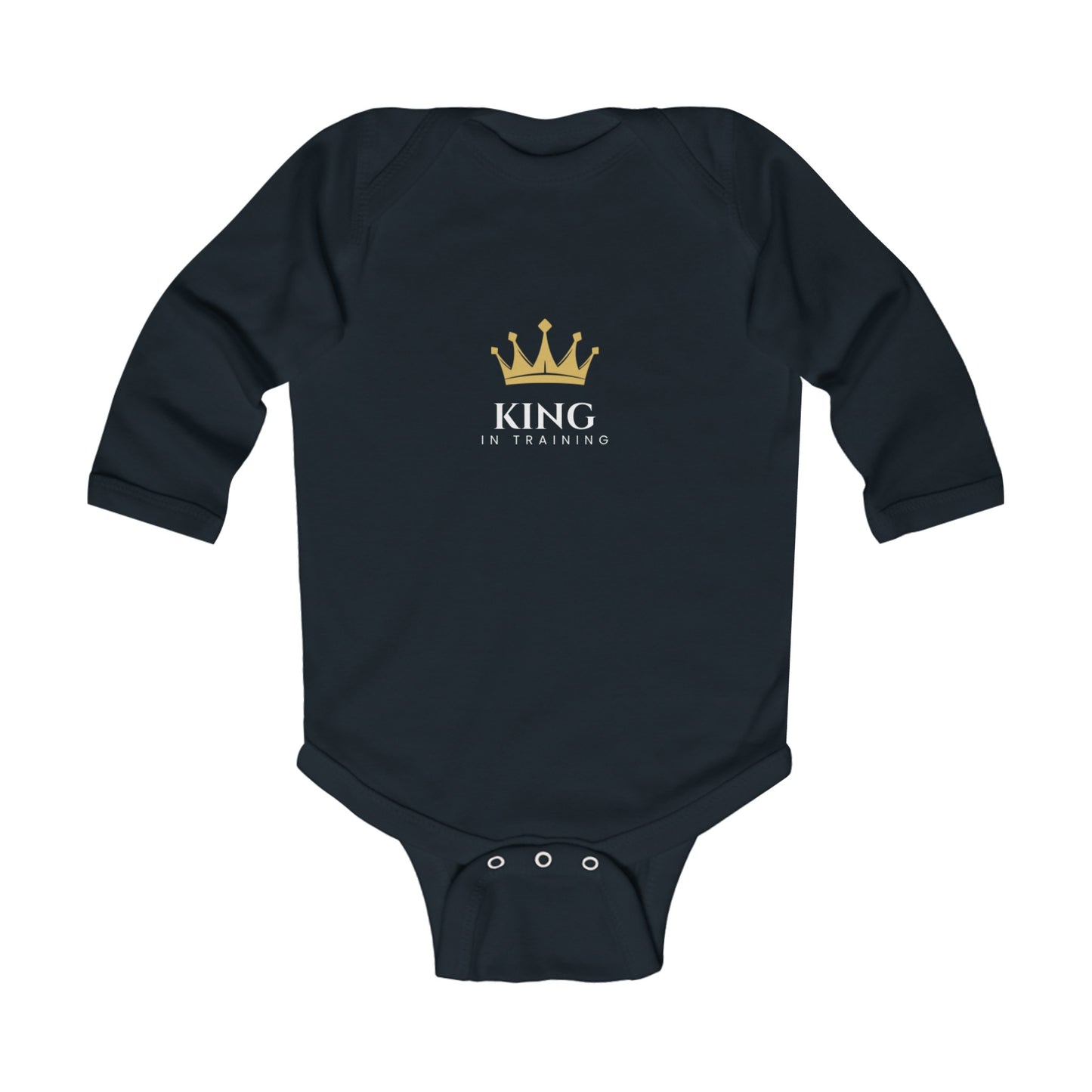 King in Training White Font Infant Long Sleeve Bodysuit